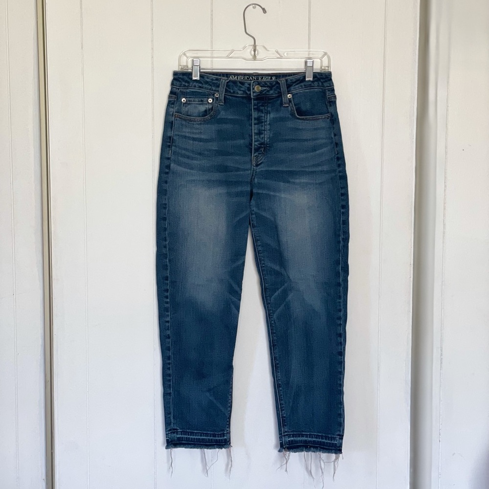 AEO Vintage high rise frayed hem button fly jeans